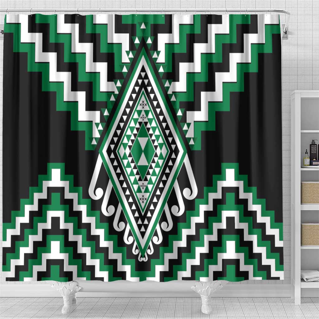 Green Aotearoa Taniko Poutama Patikitiki Shower Curtain
