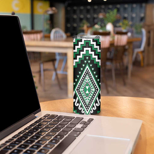 Green Aotearoa Taniko Poutama Patikitiki Skinny Tumbler