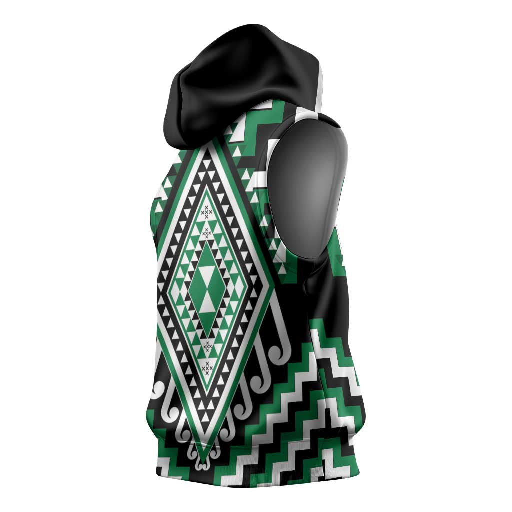 Green New Zealand Taniko Poutama Patikitiki Sleeveless Hoodie - Aussie Hoodie