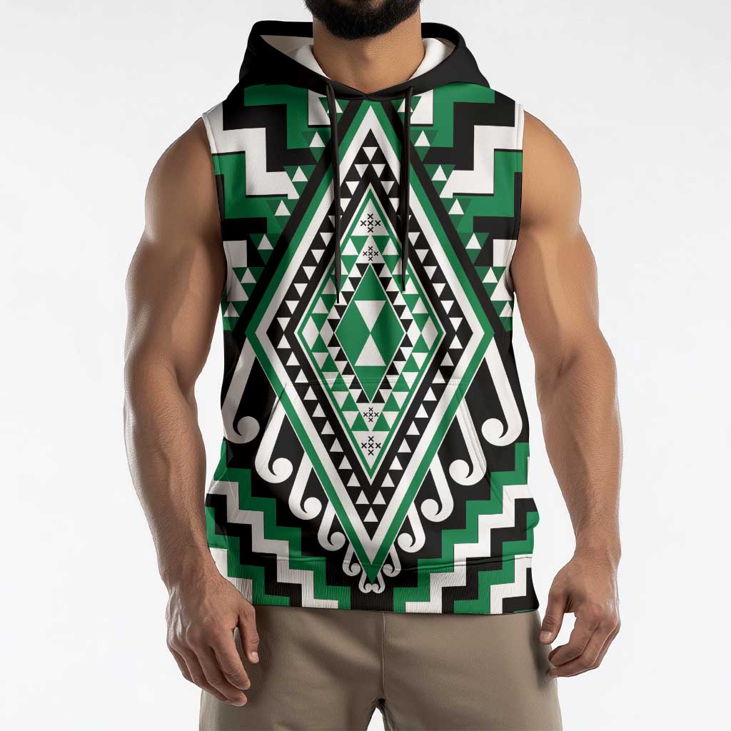 Green New Zealand Taniko Poutama Patikitiki Sleeveless Hoodie - Aussie Hoodie