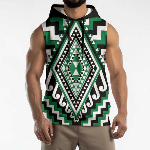 Green New Zealand Taniko Poutama Patikitiki Sleeveless Hoodie - Aussie Hoodie