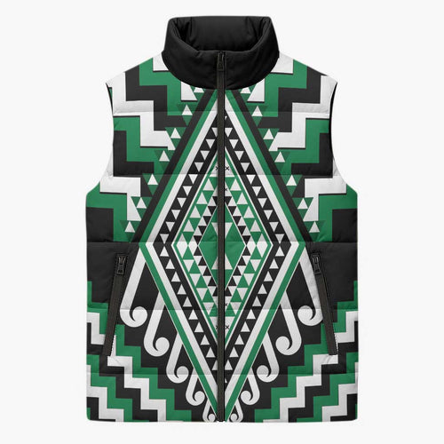 Green New Zealand Taniko Poutama Patikitiki Sleeveless Puffer Jacket - Aussie Hoodie