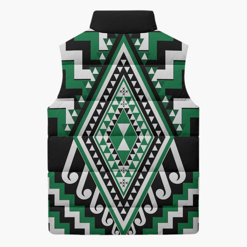 Green New Zealand Taniko Poutama Patikitiki Sleeveless Puffer Jacket - Aussie Hoodie