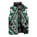 Green New Zealand Taniko Poutama Patikitiki Sleeveless Puffer Jacket - Aussie Hoodie
