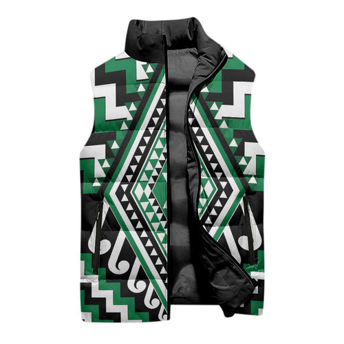 Green New Zealand Taniko Poutama Patikitiki Sleeveless Puffer Jacket - Aussie Hoodie