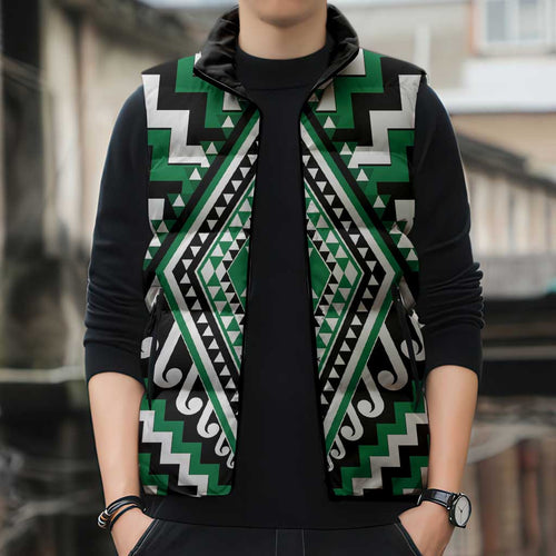 Green New Zealand Taniko Poutama Patikitiki Sleeveless Puffer Jacket - Aussie Hoodie