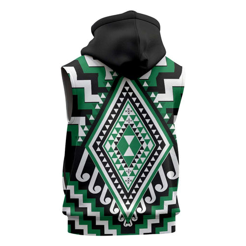 Green New Zealand Taniko Poutama Patikitiki Sleeveless Zip Hoodie LT14