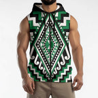 Green New Zealand Taniko Poutama Patikitiki Sleeveless Zip Hoodie LT14