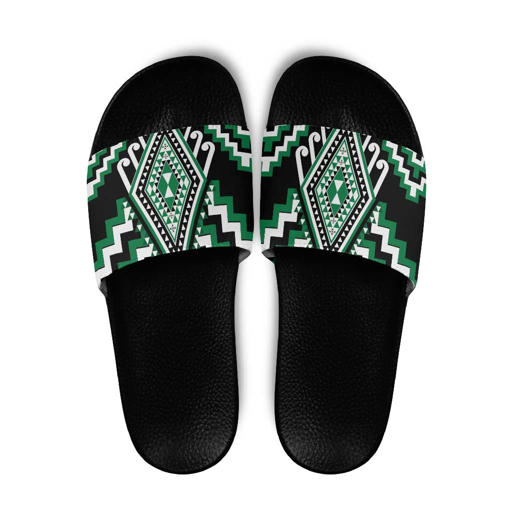 Green New Zealand Taniko Poutama Patikitiki Slide Sandals - Aussie Hoodie