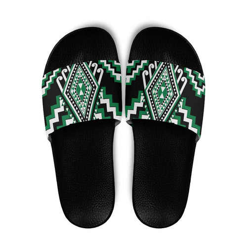 Green New Zealand Taniko Poutama Patikitiki Slide Sandals - Aussie Hoodie
