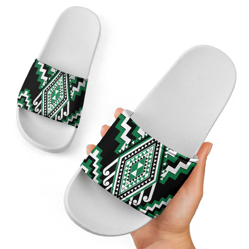Green New Zealand Taniko Poutama Patikitiki Slide Sandals - Aussie Hoodie