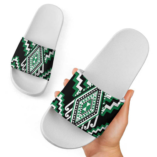 Green New Zealand Taniko Poutama Patikitiki Slide Sandals - Aussie Hoodie