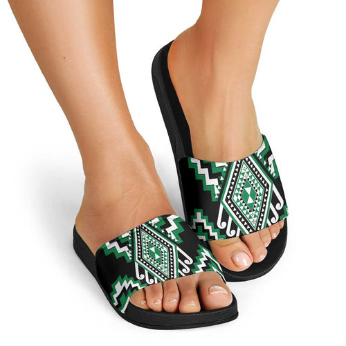 Green New Zealand Taniko Poutama Patikitiki Slide Sandals - Aussie Hoodie