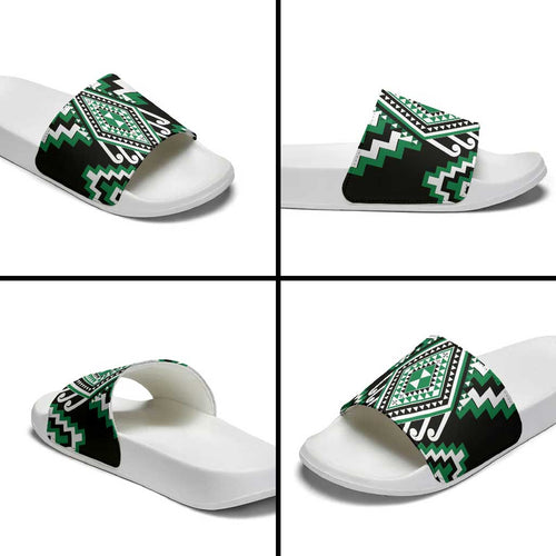 Green New Zealand Taniko Poutama Patikitiki Slide Sandals - Aussie Hoodie