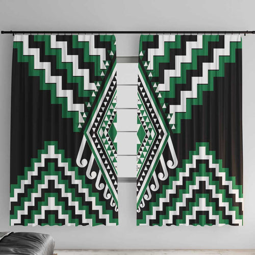 Green Aotearoa Taniko Poutama Patikitiki Window Curtain