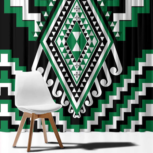 Green Aotearoa Taniko Poutama Patikitiki Window Curtain