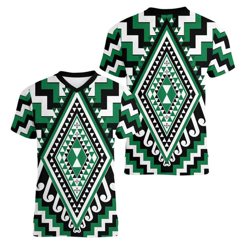 Green Aotearoa Taniko Poutama Patikitiki Women V-Neck T-Shirt
