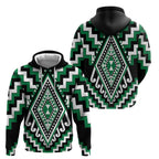 Green Aotearoa Taniko Poutama Patikitiki Zip Hoodie