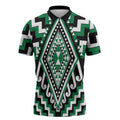 Green New Zealand Taniko Poutama Patikitiki Zipper Polo Shirt - Aussie Hoodie