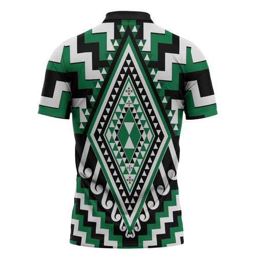 Green New Zealand Taniko Poutama Patikitiki Zipper Polo Shirt - Aussie Hoodie