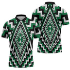 Green New Zealand Taniko Poutama Patikitiki Zipper Polo Shirt - Aussie Hoodie
