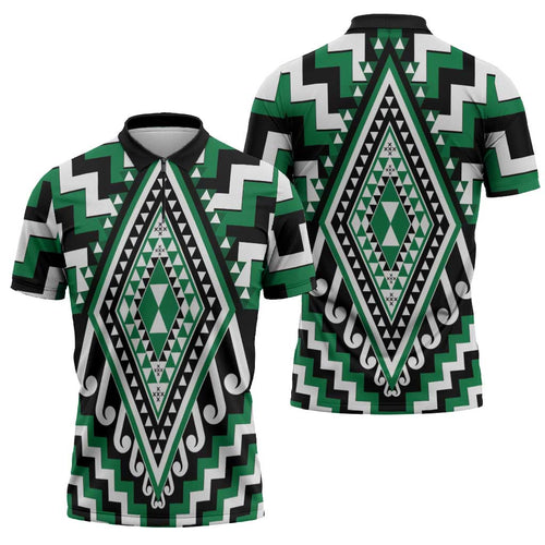 Green New Zealand Taniko Poutama Patikitiki Zipper Polo Shirt - Aussie Hoodie