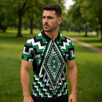 Green New Zealand Taniko Poutama Patikitiki Zipper Polo Shirt - Aussie Hoodie