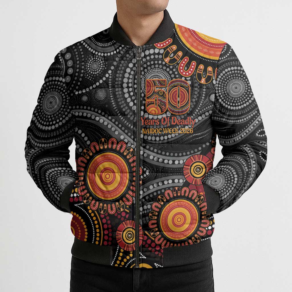 NAIDOC Week 50 Years Deadly Personalised Bomber Puffer Jacket Aboriginal Art