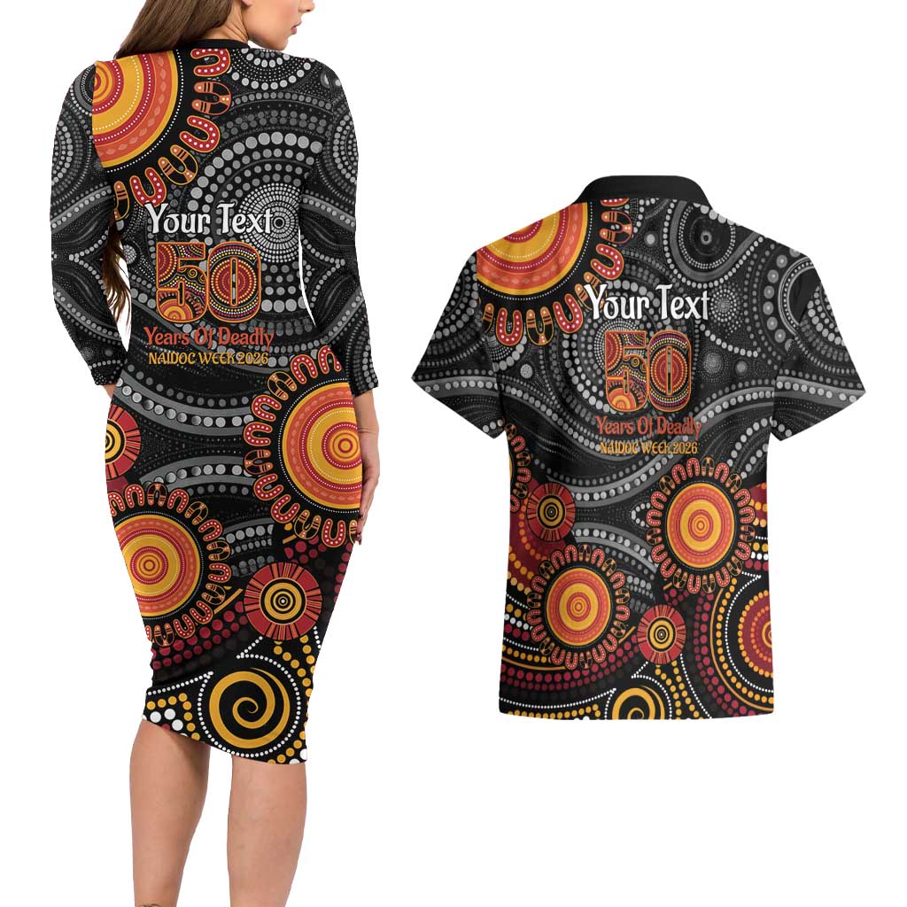 NAIDOC Week 50 Years Deadly Personalised Couples Matching Long Sleeve Bodycon Dress and Hawaiian Shirt Aboriginal Art