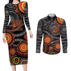 NAIDOC Week 50 Years Deadly Personalised Couples Matching Long Sleeve Bodycon Dress and Long Sleeve Button Shirt Aboriginal Art