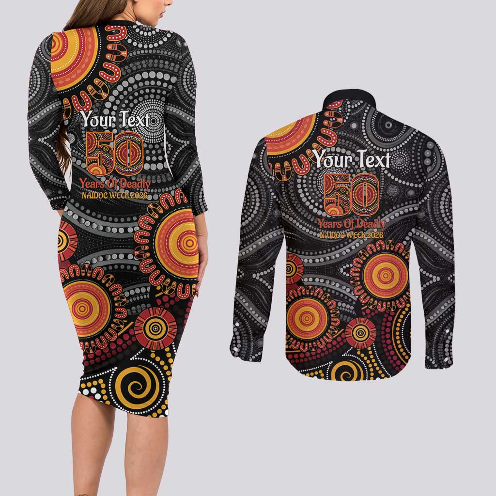 NAIDOC Week 50 Years Deadly Personalised Couples Matching Long Sleeve Bodycon Dress and Long Sleeve Button Shirt Aboriginal Art