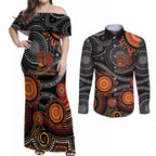 NAIDOC Week 50 Years Deadly Personalised Couples Matching Off Shoulder Maxi Dress and Long Sleeve Button Shirt Aboriginal Art