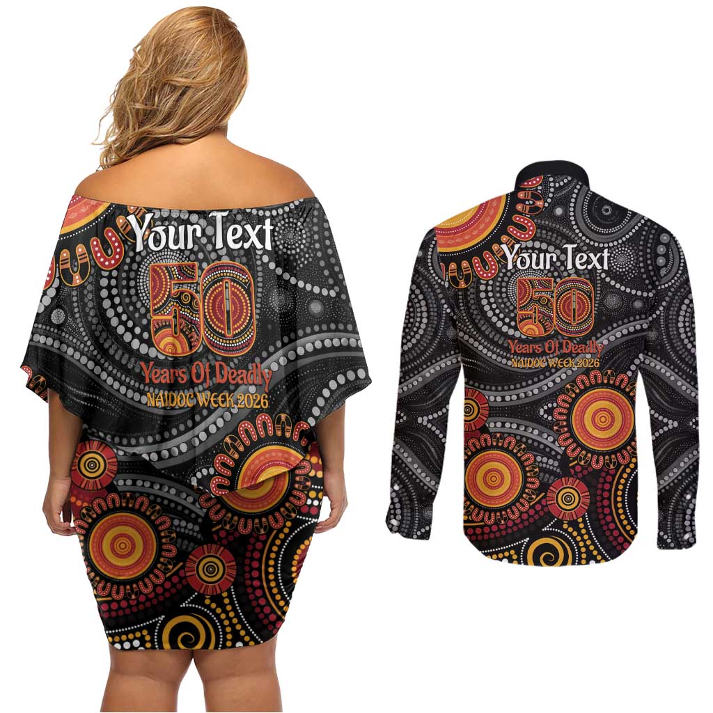 NAIDOC Week 50 Years Deadly Personalised Couples Matching Off Shoulder Short Dress and Long Sleeve Button Shirt Aboriginal Art