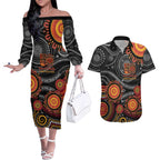 NAIDOC Week 50 Years Deadly Personalised Couples Matching Off The Shoulder Long Sleeve Dress and Hawaiian Shirt Aboriginal Art