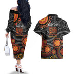 NAIDOC Week 50 Years Deadly Personalised Couples Matching Off The Shoulder Long Sleeve Dress and Hawaiian Shirt Aboriginal Art
