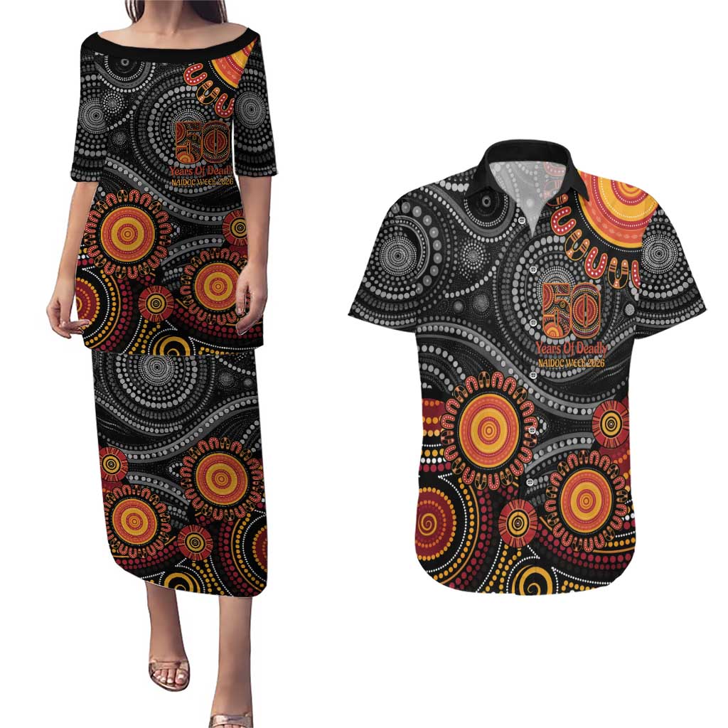 NAIDOC Week 50 Years Deadly Personalised Couples Matching Puletasi and Hawaiian Shirt Aboriginal Art