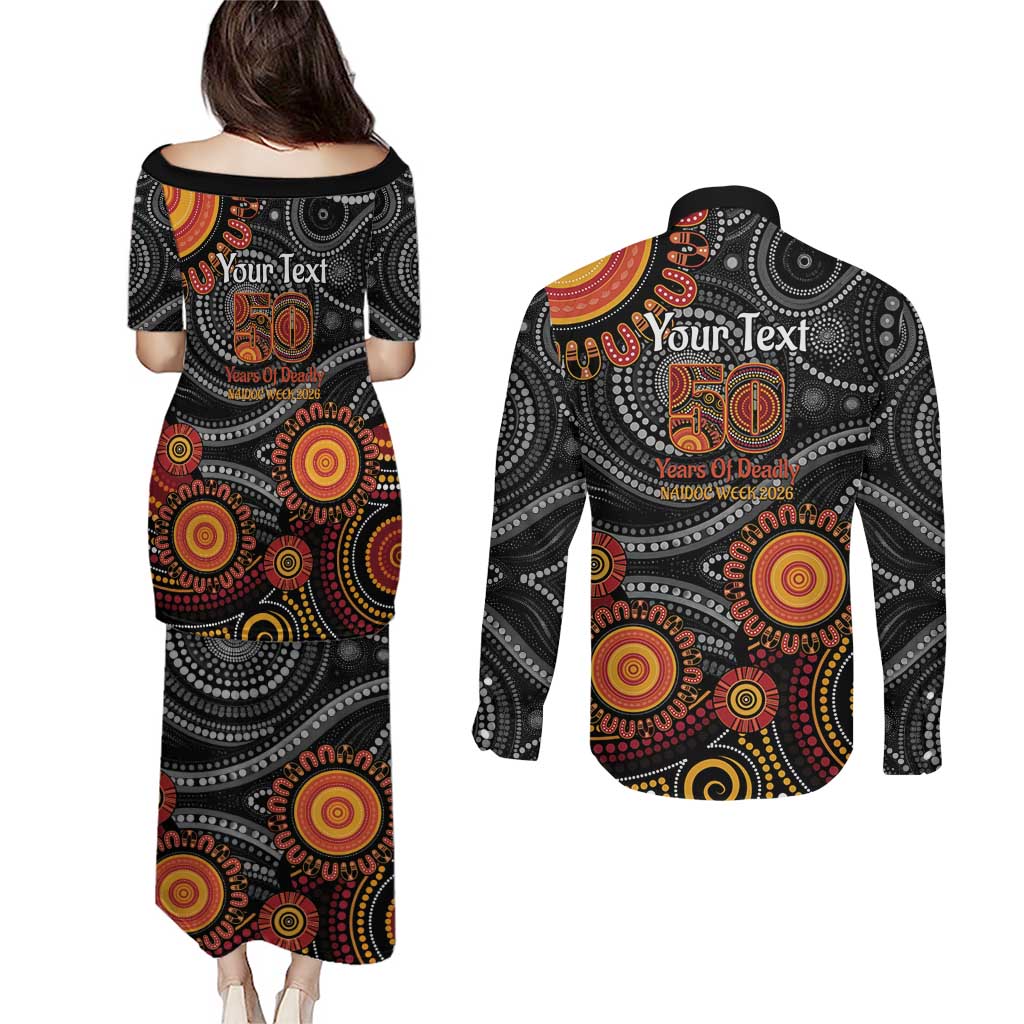 NAIDOC Week 50 Years Deadly Personalised Couples Matching Puletasi and Long Sleeve Button Shirt Aboriginal Art