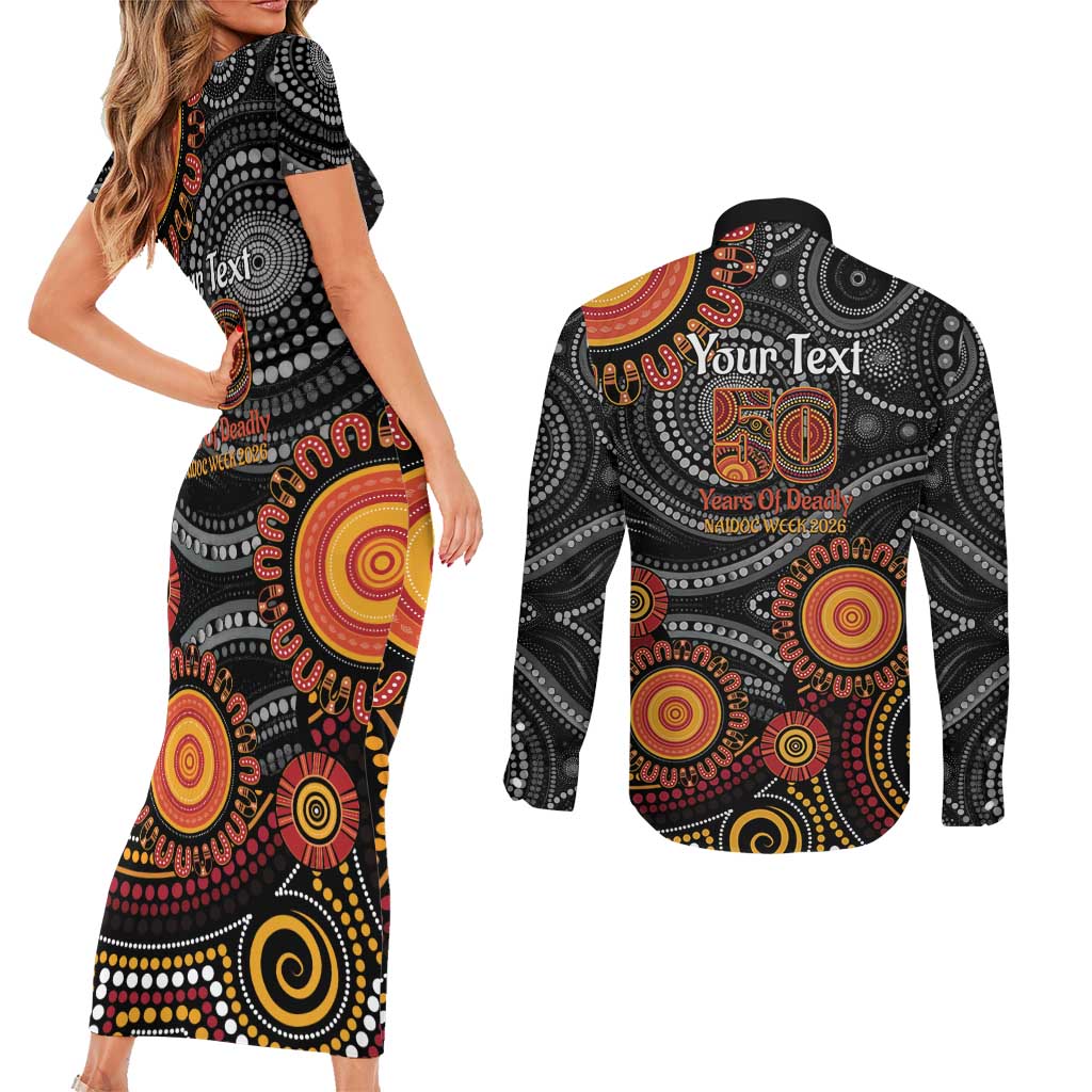 NAIDOC Week 50 Years Deadly Personalised Couples Matching Short Sleeve Bodycon Dress and Long Sleeve Button Shirt Aboriginal Art