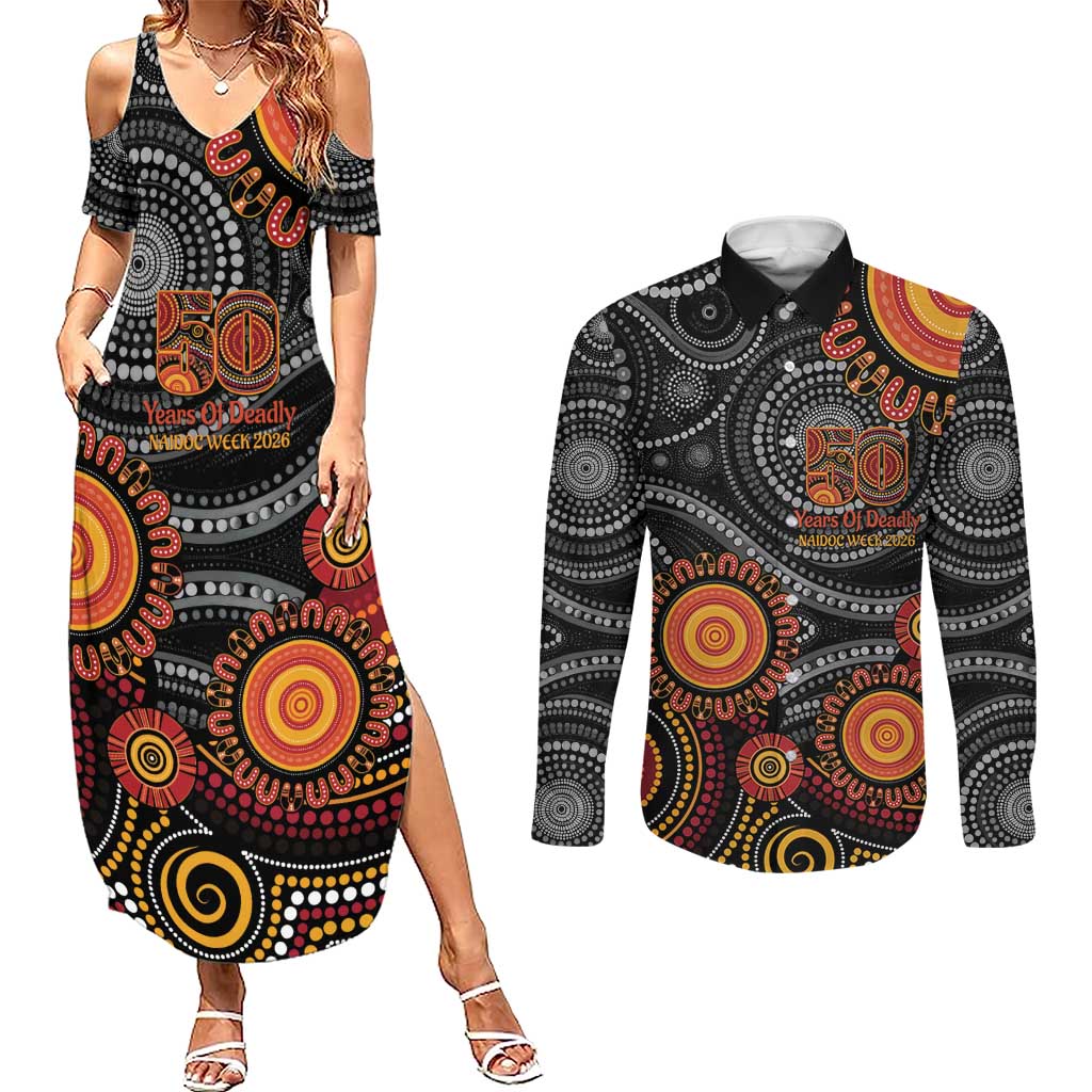 NAIDOC Week 50 Years Deadly Personalised Couples Matching Summer Maxi Dress and Long Sleeve Button Shirt Aboriginal Art