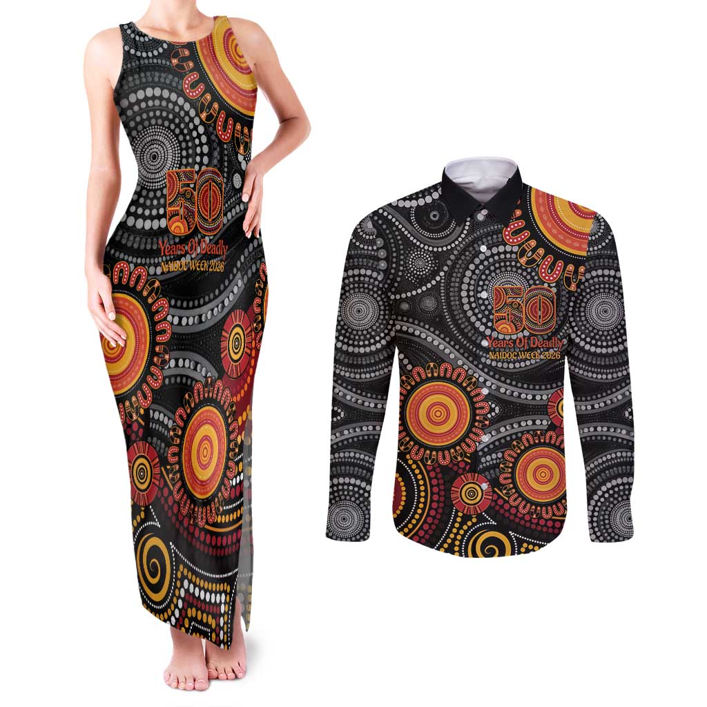 NAIDOC Week 50 Years Deadly Personalised Couples Matching Tank Maxi Dress and Long Sleeve Button Shirt Aboriginal Art
