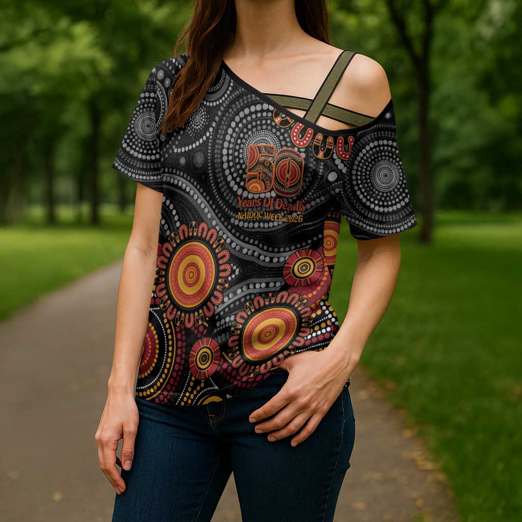 NAIDOC Week 50 Years Deadly Personalised Cross Shoulder Shirt Aboriginal Art