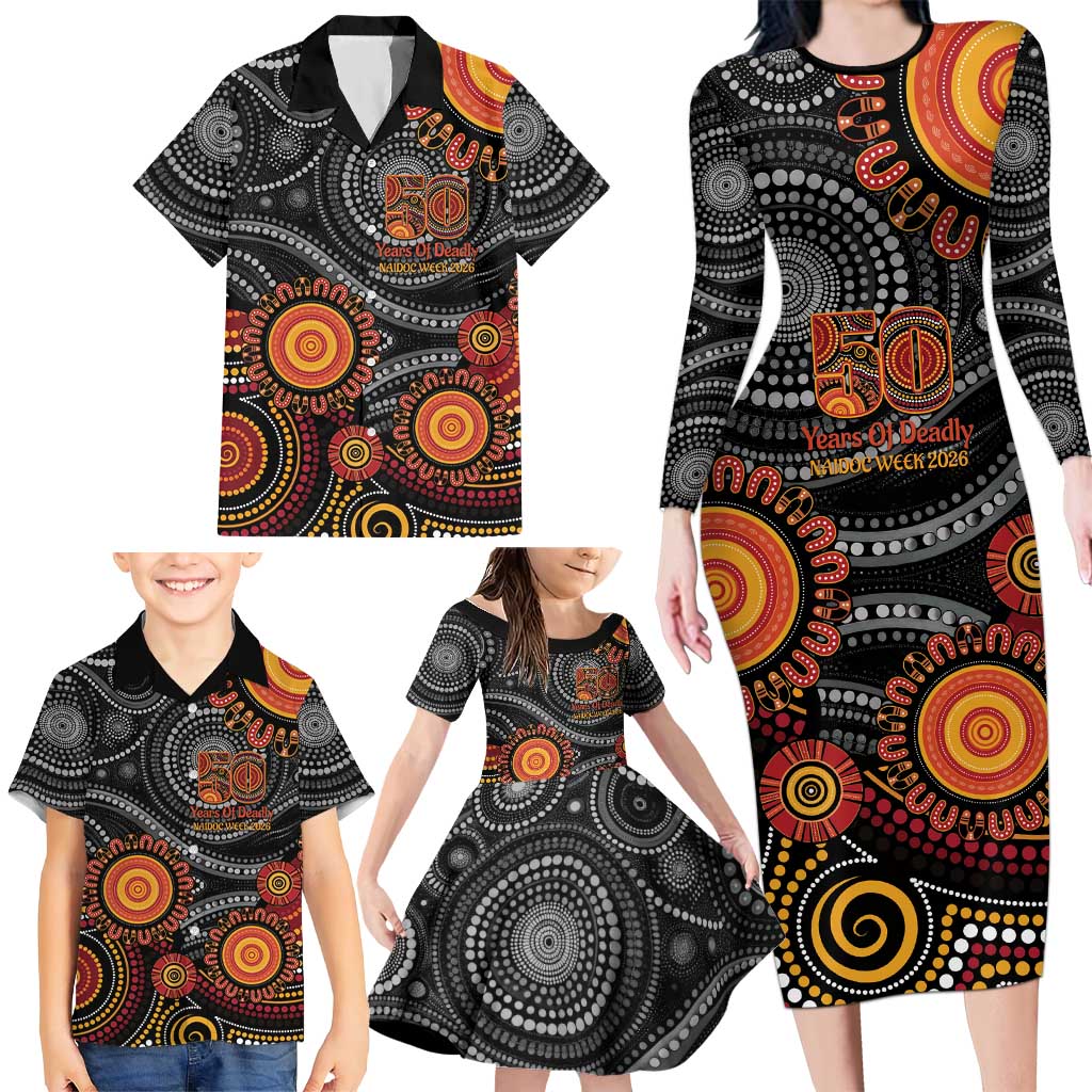 NAIDOC Week 50 Years Deadly Personalised Family Matching Long Sleeve Bodycon Dress and Hawaiian Shirt Aboriginal Art