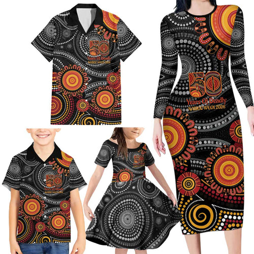 NAIDOC Week 50 Years Deadly Personalised Family Matching Long Sleeve Bodycon Dress and Hawaiian Shirt Aboriginal Art