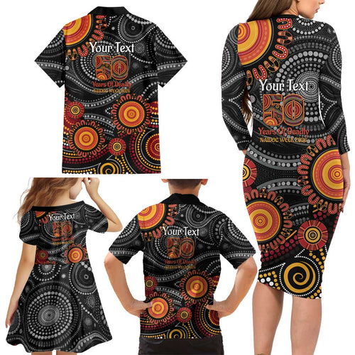NAIDOC Week 50 Years Deadly Personalised Family Matching Long Sleeve Bodycon Dress and Hawaiian Shirt Aboriginal Art