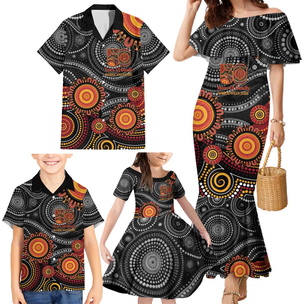 NAIDOC Week 50 Years Deadly Personalised Family Matching Mermaid Dress and Hawaiian Shirt Aboriginal Art