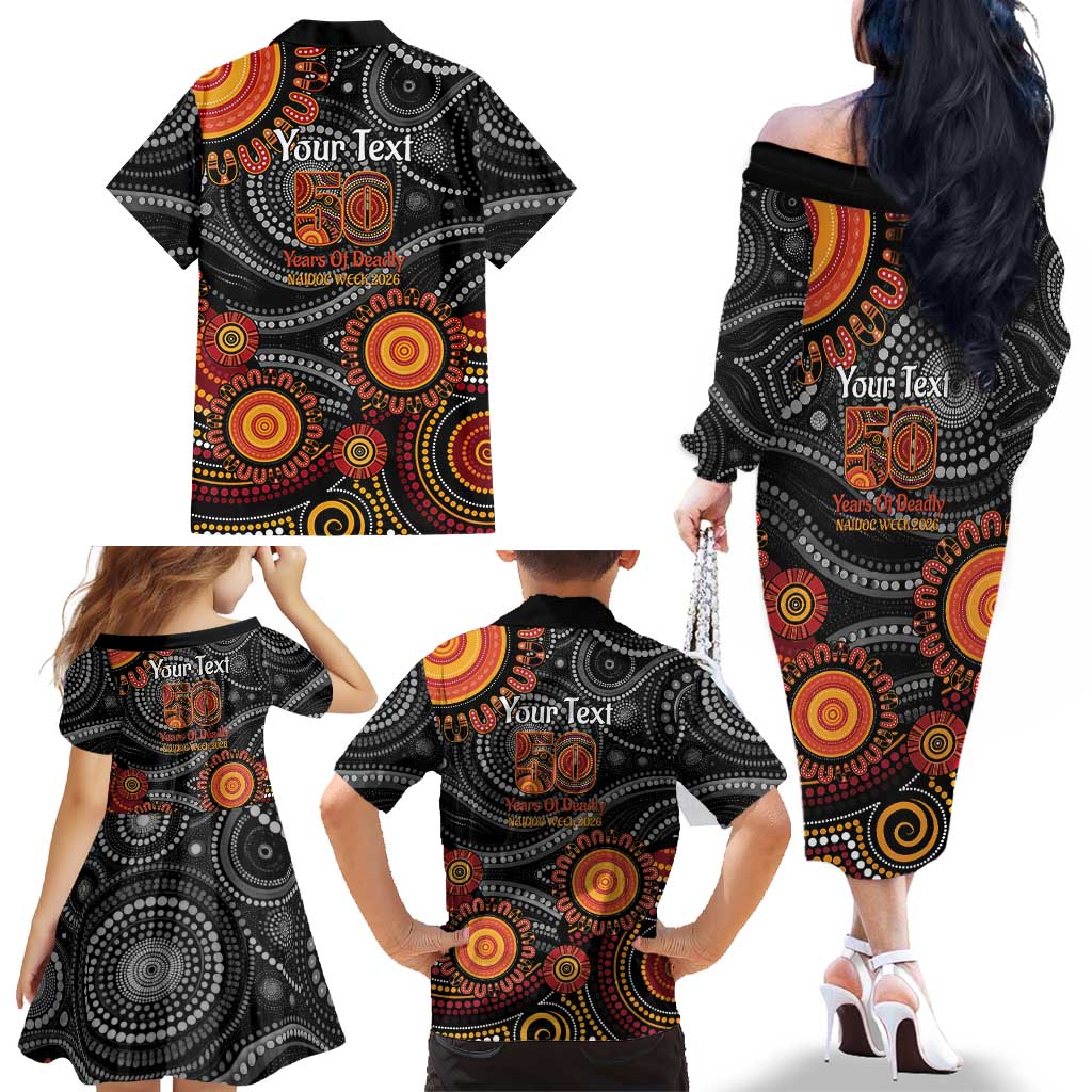 NAIDOC Week 50 Years Deadly Personalised Family Matching Off The Shoulder Long Sleeve Dress and Hawaiian Shirt Aboriginal Art