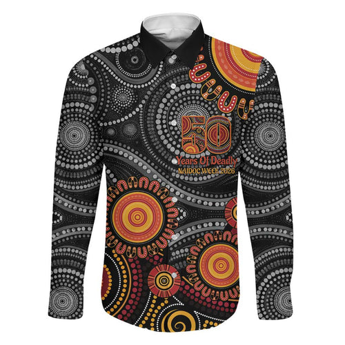 NAIDOC Week 50 Years Deadly Personalised Family Matching Off The Shoulder Long Sleeve Dress and Hawaiian Shirt Aboriginal Art