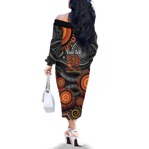 NAIDOC Week 50 Years Deadly Personalised Family Matching Off The Shoulder Long Sleeve Dress and Hawaiian Shirt Aboriginal Art