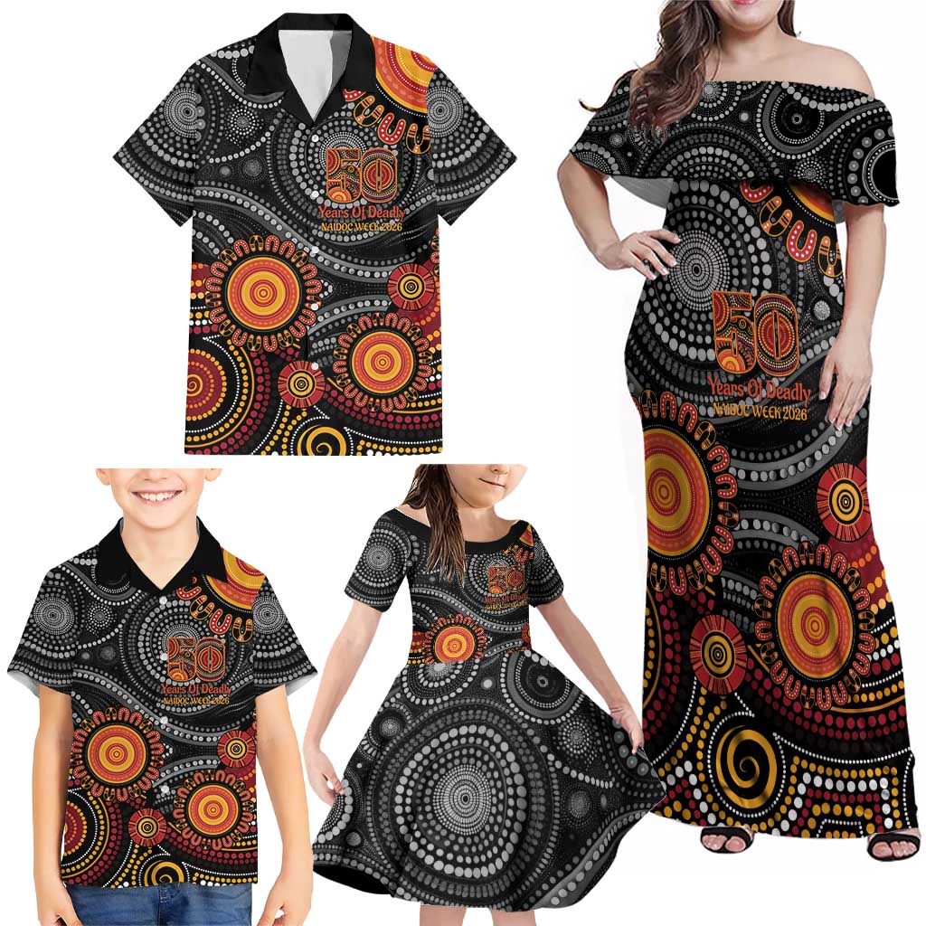 NAIDOC Week 50 Years Deadly Personalised Family Matching Off Shoulder Maxi Dress and Hawaiian Shirt Aboriginal Art