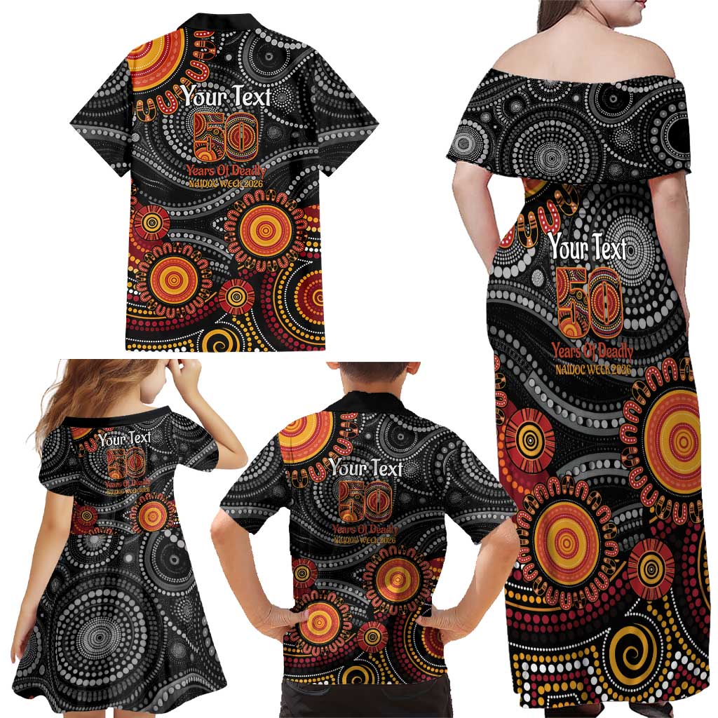NAIDOC Week 50 Years Deadly Personalised Family Matching Off Shoulder Maxi Dress and Hawaiian Shirt Aboriginal Art